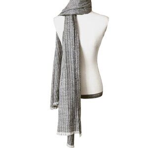 Gray Pleated Rectangle Wrap Scarf 85" x 27" Soft Shawl Fringed Edges